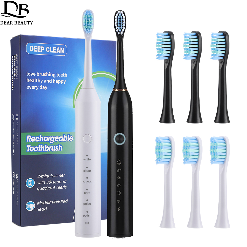 Teeth Whitening Toothbrush - 充電式電動歯ブラシ大人用 6 モードディープクリーニング歯のホワイトニング歯ブラシ音波振動歯ブラシ 4 ヘッド