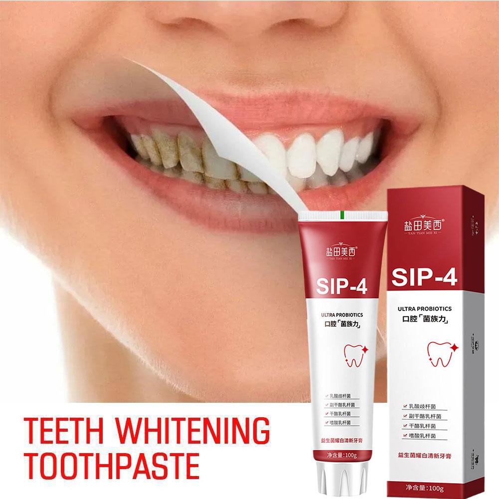 Teeth Whitening Yellow Teeth - 100g Sip-4 プロバイオティクスホワイトニング歯磨き粉、黄ばみ改善、歯の汚れを落とす、フレッシュ歯磨き粉、口臭除去歯磨き粉