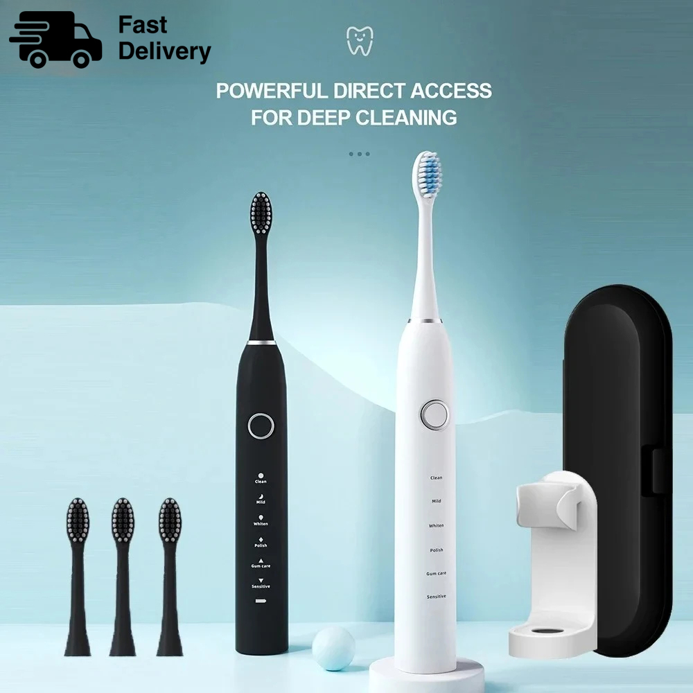 Teeth Whitening Toothbrush - KLXKLX ソニック電動歯ブラシ IPX7 充電式スマート超音波歯ホワイトニング歯ブラシ 6モードタイマー歯ブラシキット 新品