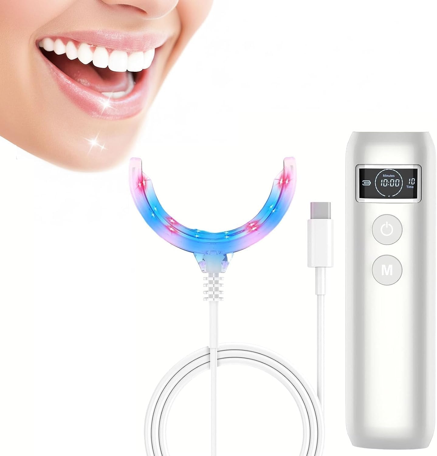 Teeth Whitening Yellow Teeth - 歯のホワイトニング促進ランプ ブルー＆レッドライト LED 口腔ケアトレイ モバイル充電式 ポータブルコールドライト